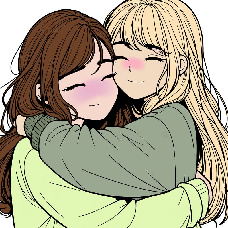 realistic two girls hugging