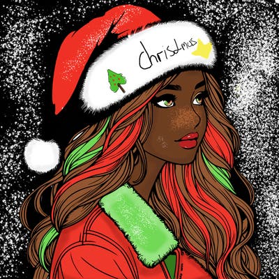 realistic girl in santa hat