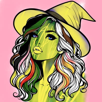 realistic witch girl with wavy hair and lips