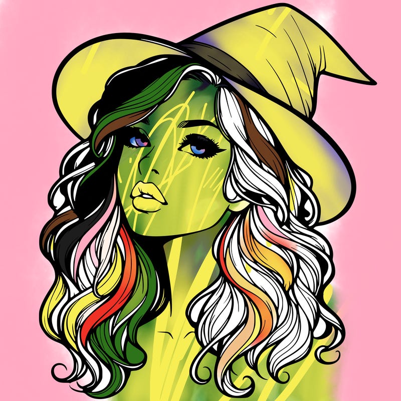 realistic witch girl with wavy hair and lips