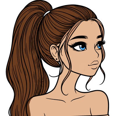 a beautiful and realistic girl with a high pony tail