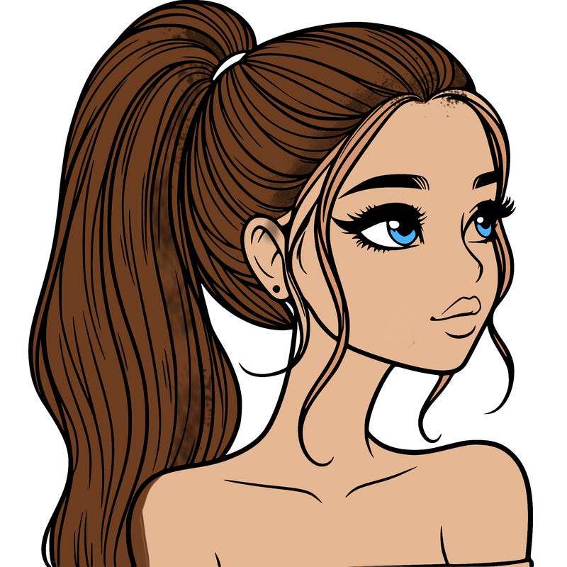 a beautiful and realistic girl with a high pony tail