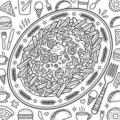 Dive into a delicious coloring adventure with our Loaded Chili Cheese Fries template! This engaging design captures every mouth-watering detail of your favorite comfort food.