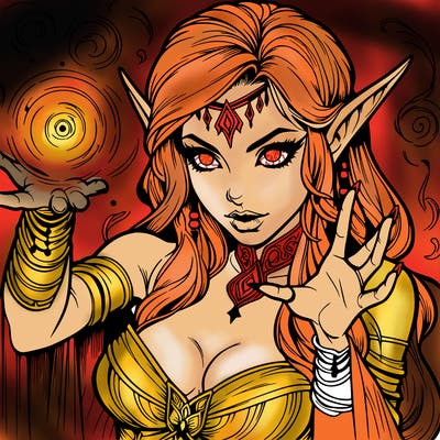 realistic scary beautiful elf sorceress casting spell
