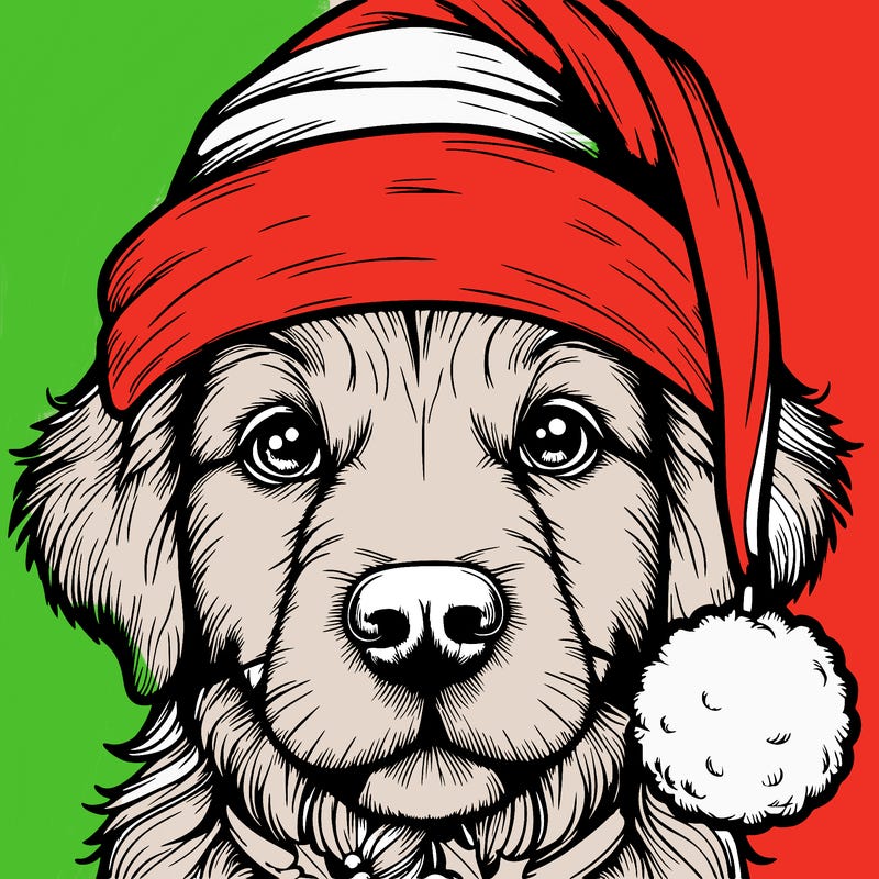 realistic dog with a christmas hat