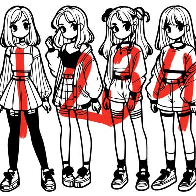 one girl with crop-top shirt and a jacket with a skirt, long socks and another girl with a shirt and pants with a jacket