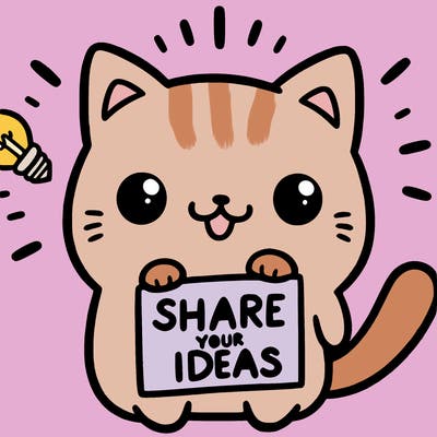 a cute cat saying share your ideas