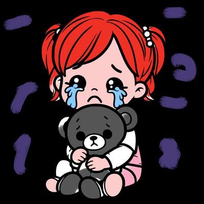 a little crying girl holding a teddy bear