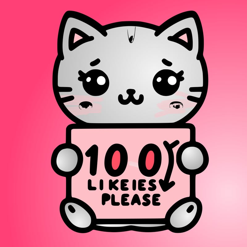 cute kitten holding a sign saying 100 likes please
