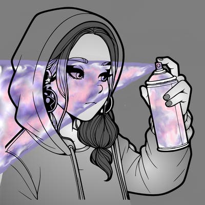 a realistic girl, spray painting