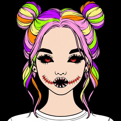 realistic girl with two buns in hair and lips