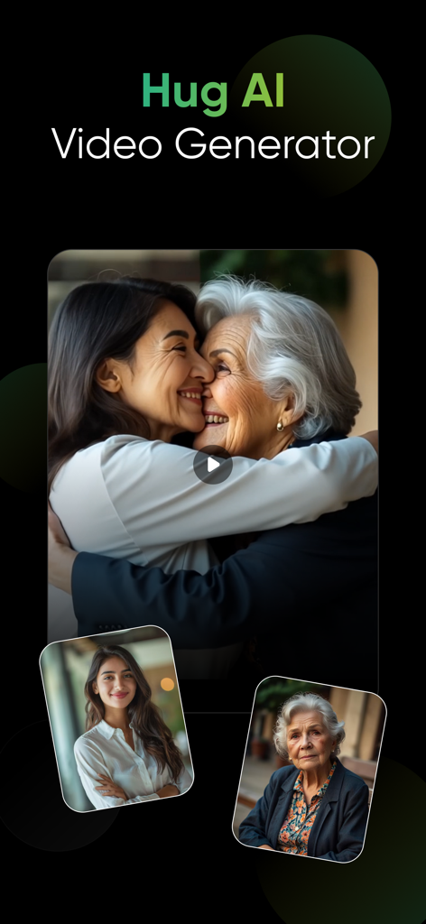 AI Hug Video Maker - HugMe - A young woman and an elderly woman embracing in an AI generated video created from static photos.