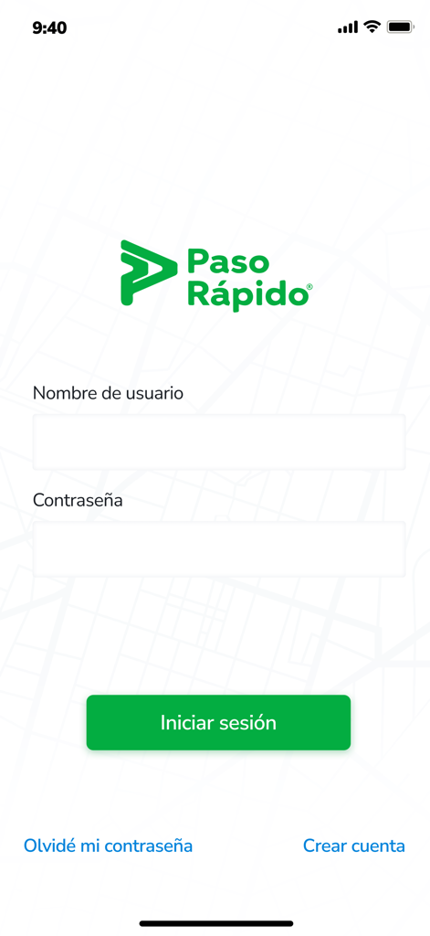Paso Rápido - Login screen of the Paso Rapido mobile app for Dominican Republic toll payments