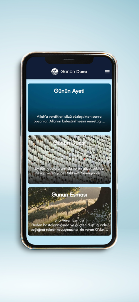 Gunun Duasiアプリのインターフェイス、毎日の詩の祈りとアスマのセクションを表示