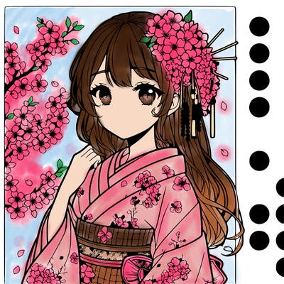 a beautiful anime girl is a. cherry blossom kimono