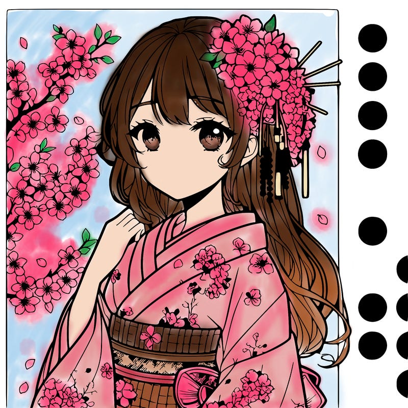 a beautiful anime girl is a. cherry blossom kimono