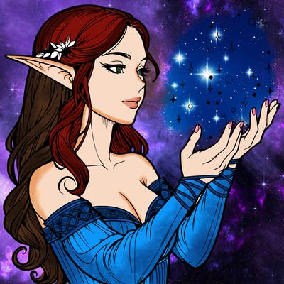 realistic elf girl doing magic