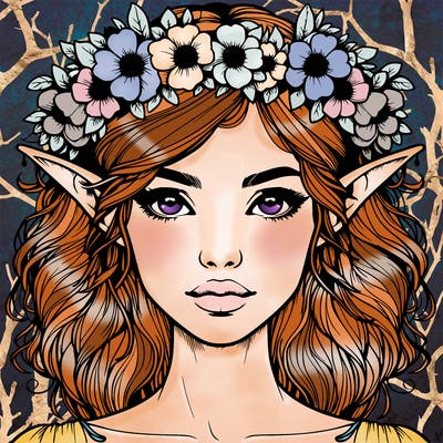 realistic female elf with flower crown