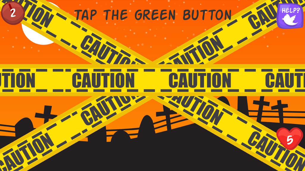 The Impossible Test HALLOWEEN - Haunted Holiday Trivia Game - The Impossible Test Halloween gameplay screen featuring yellow caution tape over a spooky graveyard background