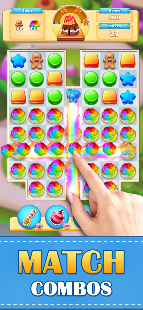 Dream Match - Fun Puzzle Games - A hand performing a match combo in the Dream Match mobile puzzle game