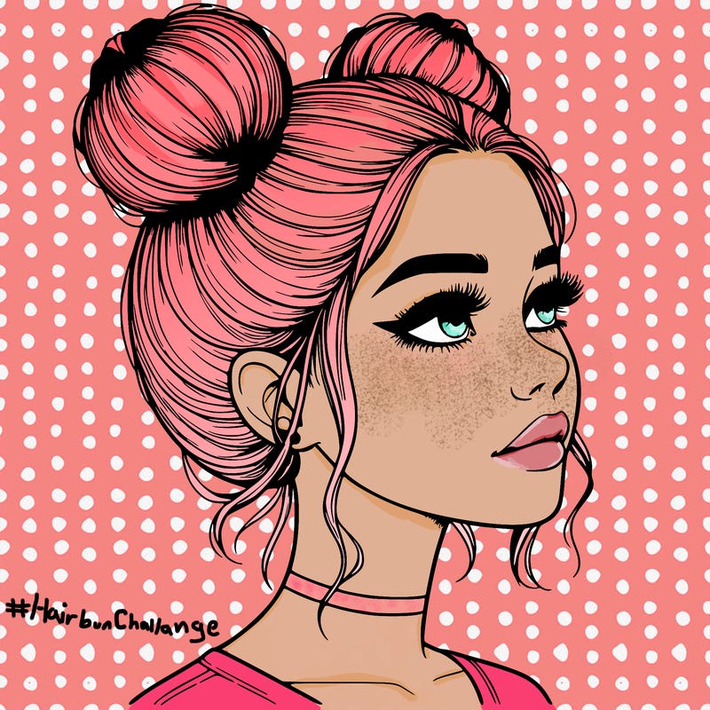 realistic girl with buns on the top of her head