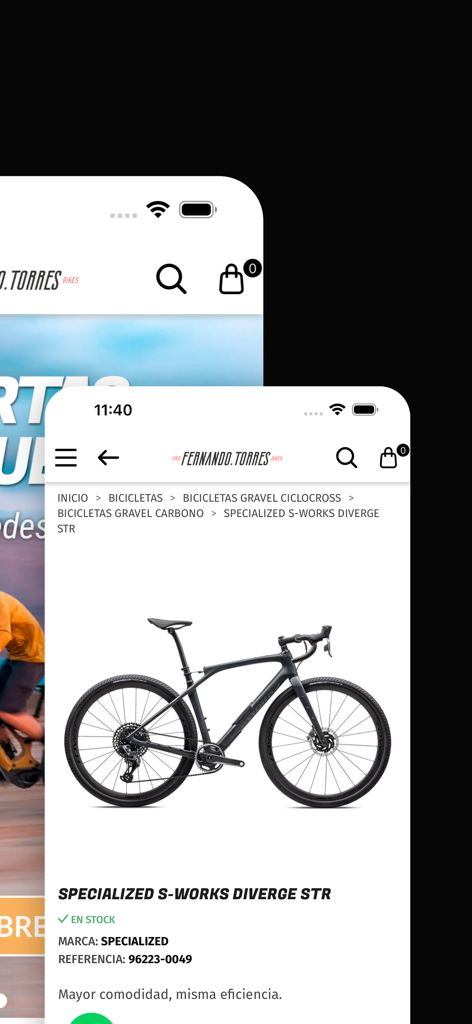 Fernando Torres Probikes - Página de producto de la bicicleta de gravel Specialized S-Works Diverge STR en la aplicación Fernando Torres Probikes.