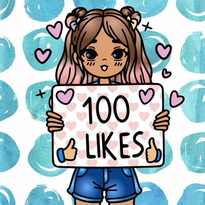 girl holding a sign saying 100 likes