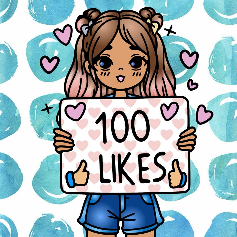 girl holding a sign saying 100 likes