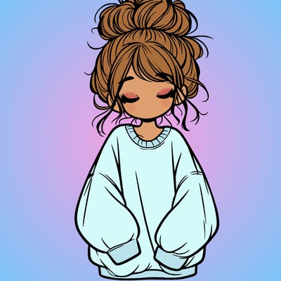 girl with baggy sweatshirt and messy bun