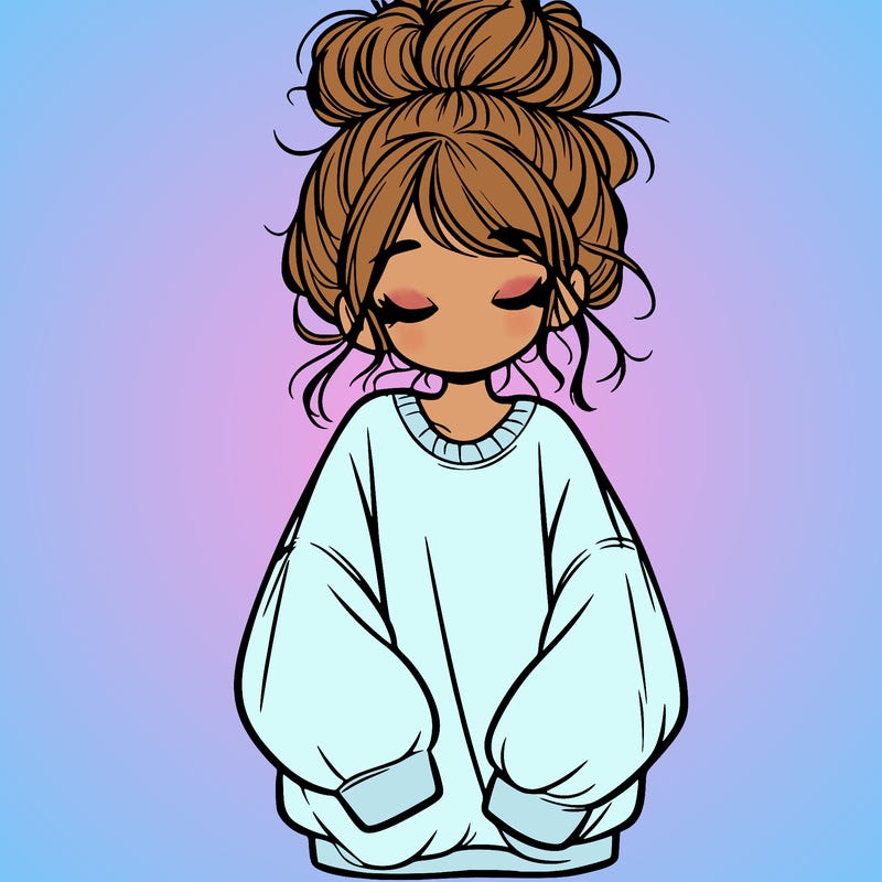 girl with baggy sweatshirt and messy bun