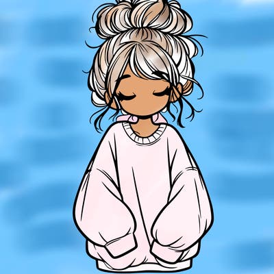 girl with baggy sweatshirt and messy bun