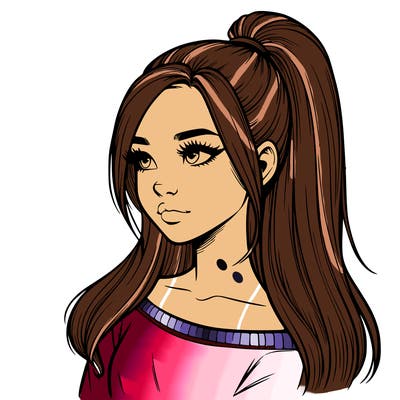 realistic girl with a high ponytail