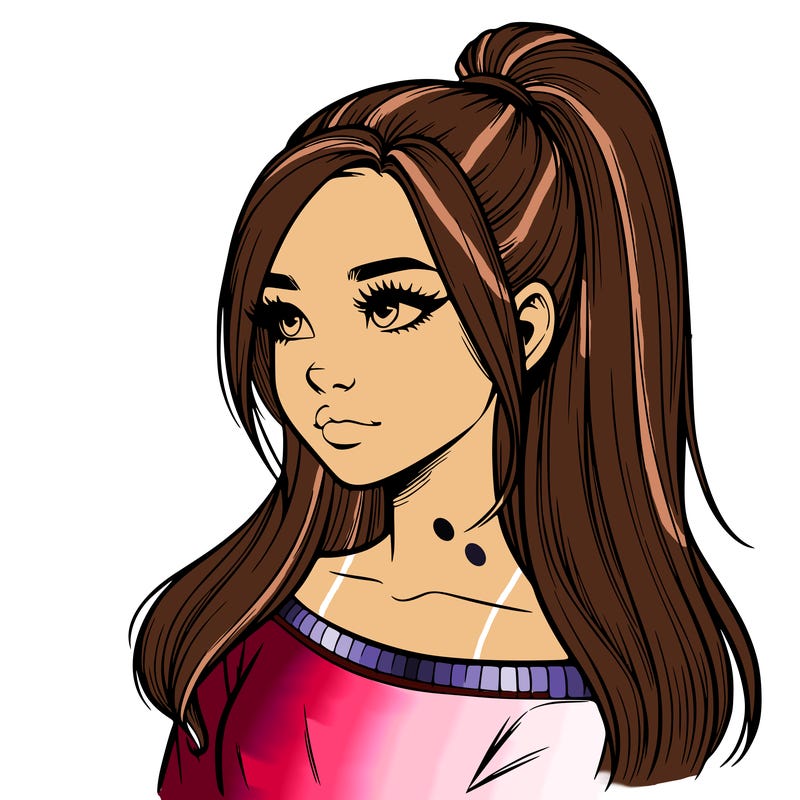 realistic girl with a high ponytail