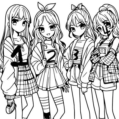 teen manga girls group of 4