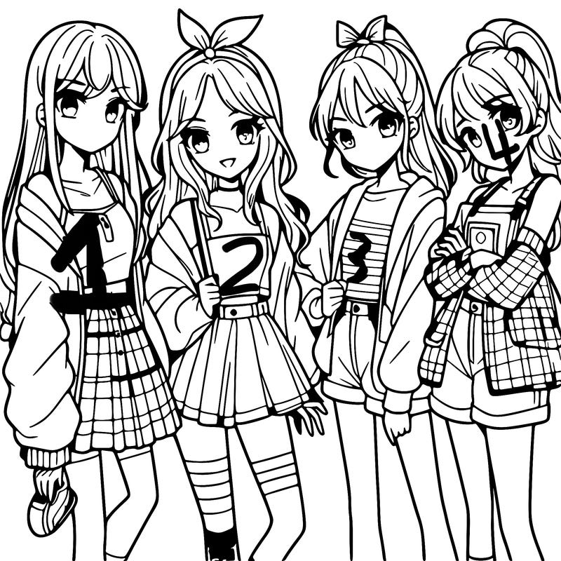 teen manga girls group of 4