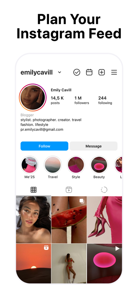 My Feed・Grid Preview & Planner - A preview of the My Feed app showing a curated Instagram grid layout with professional aesthetic planning tools