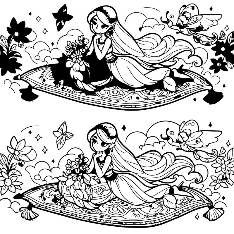 elsa and anna on separated magic flying carpets elsa on a ice carpet anna on a flower carpet