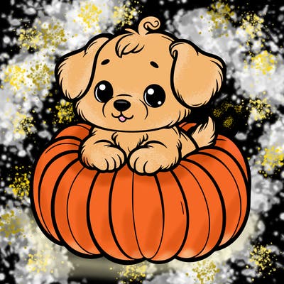 cute little puppy in a pumpkin