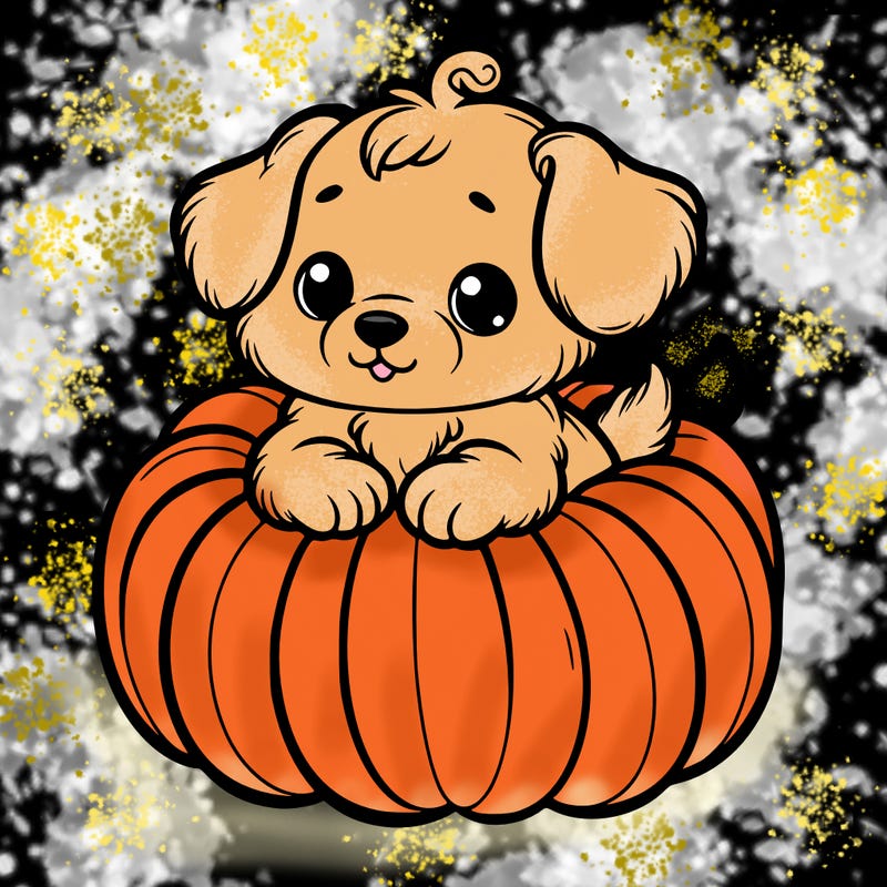 cute little puppy in a pumpkin