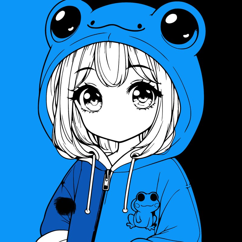 cute realistic girl in a froggy hoodie