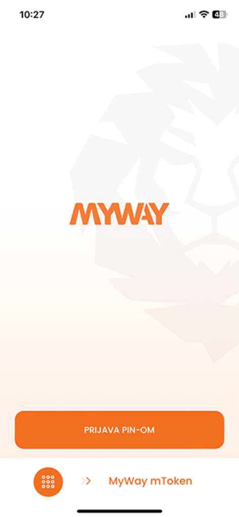 PBZ Card MyWay - PBZ Card MyWay mobile app login screen with orange branding and login with PIN button