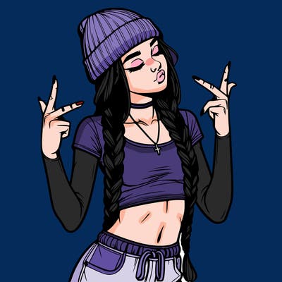 realistic teenage girl with braids and a beanie and crop top doing 🫶🏼