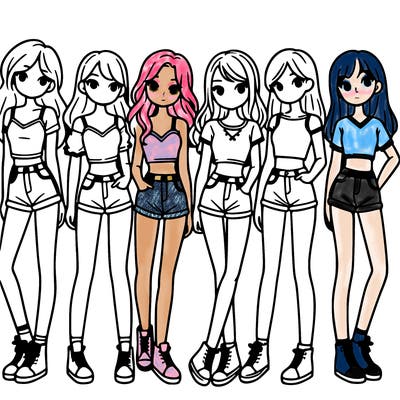 a group of girls wearing crop tops and shorts