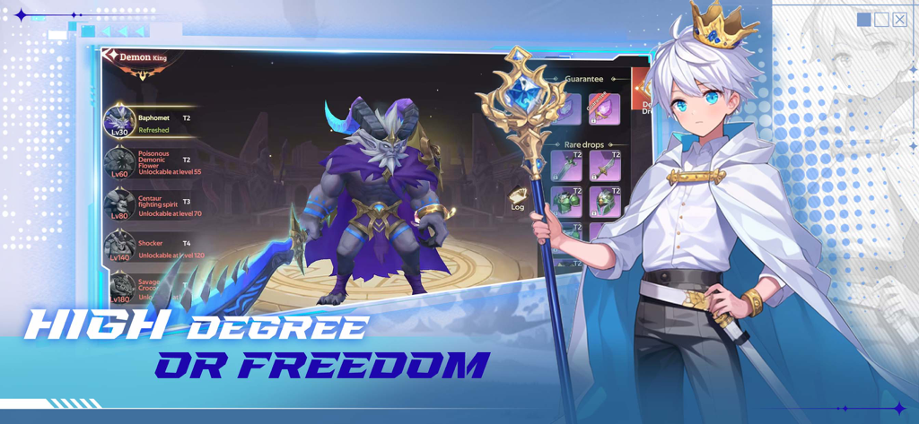 Forestia Legends - 포레스티아 레전드 모바일 게임의 영웅 캐릭터와 보스 전투 인터페이스.