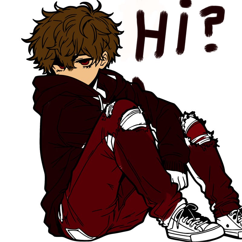 a male hoddie ripped jeans messy hair anime