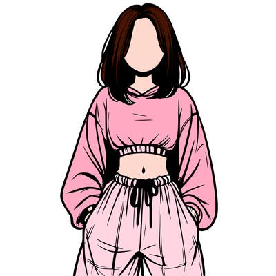 realistic girl faceless with baggy pants and a crop top