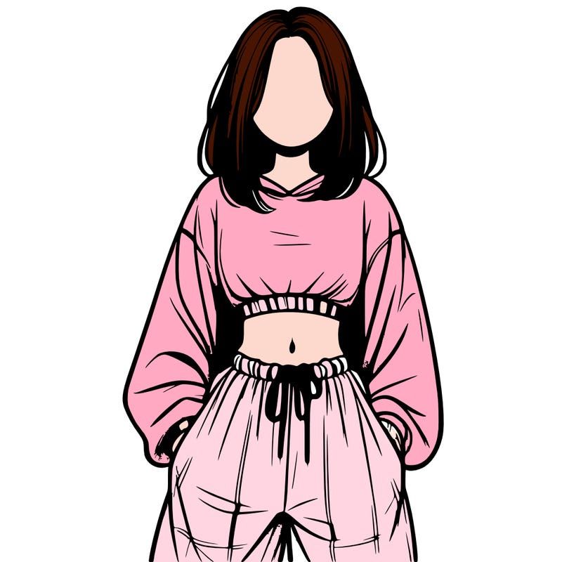 realistic girl faceless with baggy pants and a crop top