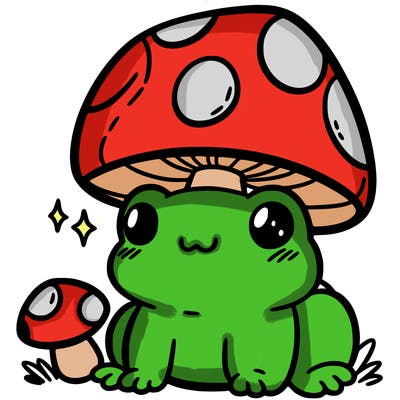 a cute frog with a mushroom hat