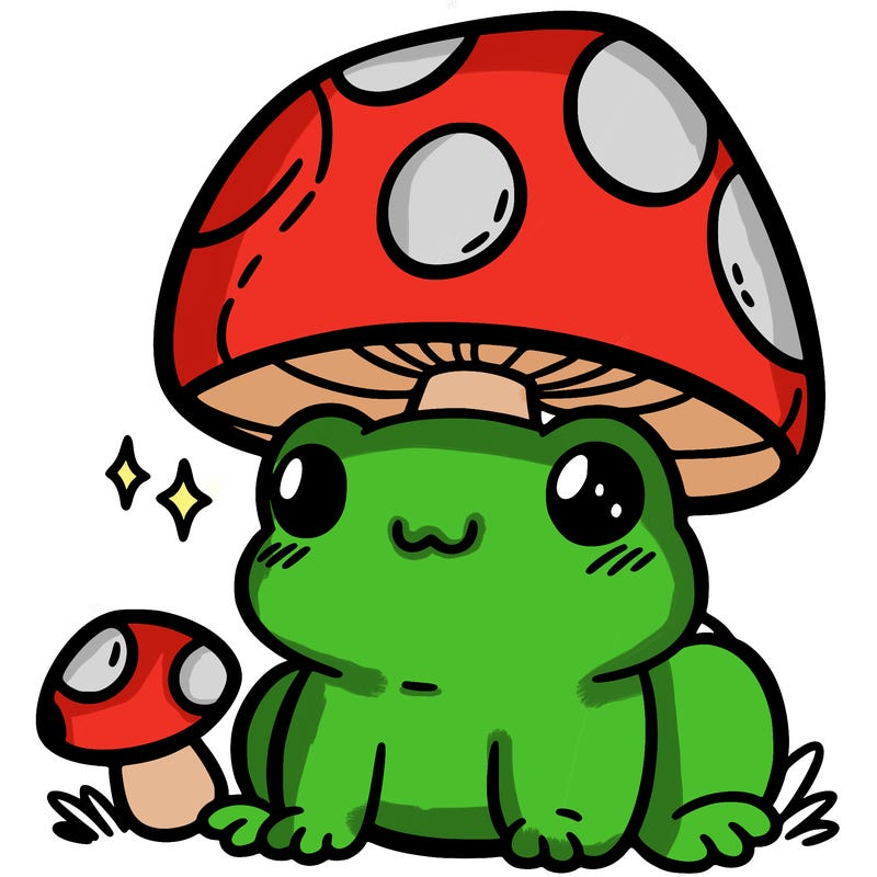 a cute frog with a mushroom hat