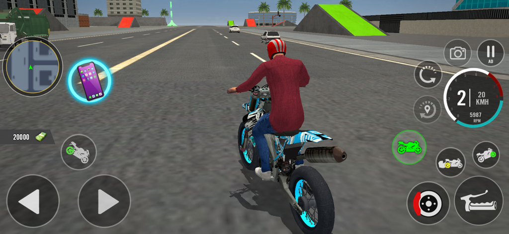 Freestyle Bike Defying Rides - Gameplay of Freestyle Bike Defying Rides showing a motorcycle on a city street with ramps